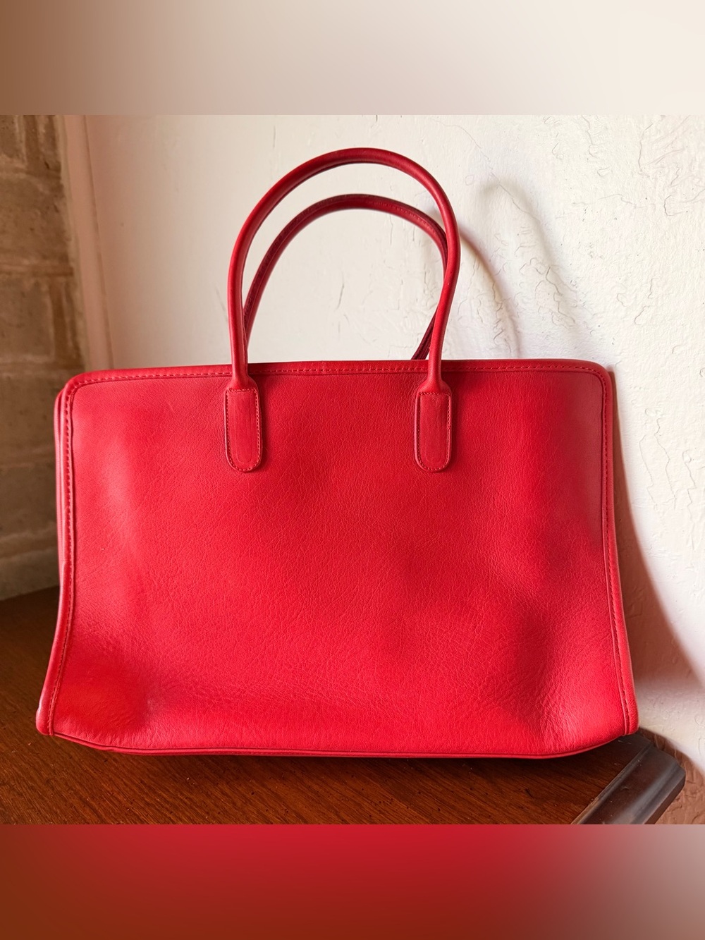 VTG 80s NYC Coach Red Leather Open Top Compact Tote 1303 Paperwork Included - Picture 3 of 6